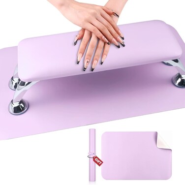 SAVILAND Arm Rest for Nails Tech Professional, Hand Rest for Nails Tech Purple Super-Comfort Big Nail Arm Restwith Microfiber Leather Mat Height Hand Pillow Cushion Nail Supplies Salon Manicure