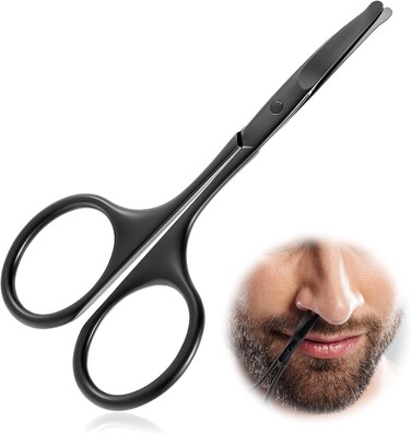 Nose Hair Scissors Round Tip, 3.75" Facial Hair Small Grooming Scissors, Curved Safety Blades with Rounded Tip Eyebrow Scissors for Hair Eyelashes Nose Eyebrow Trimming Mustache