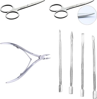 Stainless Steel Cuticle Remover Tool Set - Straight Cuticle Scissors (3.5&rdquo;), Curved Cuticle Scissors (3.5&rdquo;), Cuticle Nippers (3.7&rdquo;) &amp; Cuticle Pusher Set of 4 (5&rdquo; each).