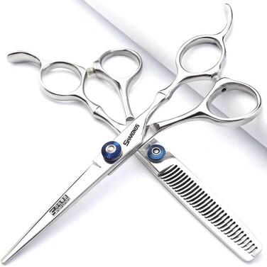 6 Inch Black Hairdressing Scissors Salon Hairdressing Tool Stainless Steel Hair Cutting Hair Thinning Hairdressing Scissors (6 inch 2PC-B)