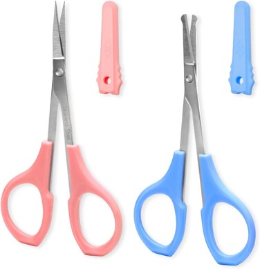Facial Hair Small Grooming Scissors For Men Women - Eyebrow, Nose, Eyelashes, Ear Trimming Kit, Stainless Steel, 2 Pack