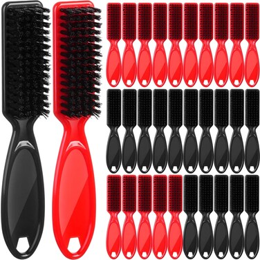 Domensi 60 Pcs Clipper Cleaning and Styling Brush Set - Black and Red Barber Blade Brush, Fade Brush, Hair Styling Tool for Haircuts and Barber Supplies