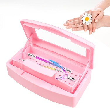 Nail Tool Sterilizer Box, Plastic Sterilizing Tray, Plastic Clean Sterilizing Box Storage Organizer for Nail, Tweezers, Eyelash Extensions, Hair Salon, Spa &amp; Cutter Manicure Equipment (Pink)