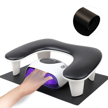 Arm Rest for Nails Tech with Nail Table Mat,U-shaped Manicure Nail Hand Rest Stand Pillow Cushion,Nail Supplies for Nail Techs(Black)