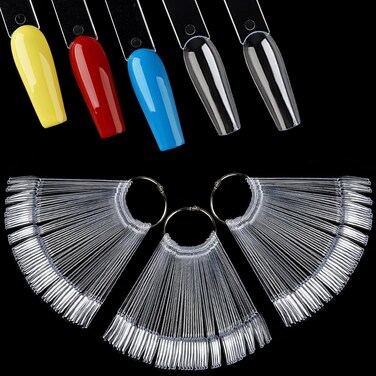 Nail Swatch Sticks, 150Pcs Clear Nail Color Swatch Sticks with Ring, Ballerina Practice Nail Tips, Nail Polish Display Sample Sticks, Nail Stuff for Nail Techs