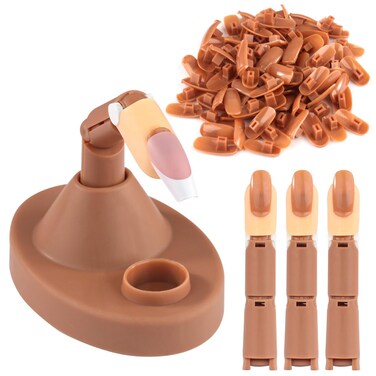 Acrylic Nail Practice Finger Kit, BORNBYME Acrylic Nail Training with 1 Base Stand, 3 Adjustable Fake Fingers, 100 Brown Nail Tips, Movable Training Nail Practice for Nail Beginner&hellip;