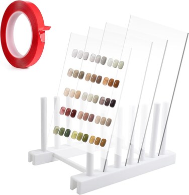 4-Piece Transparent Nail Art Display Set with Plastic Holder, Acrylic False Nail Tips Sample Display, Practice Board with Double-Sided Tape
