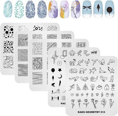 KADS 5pcs Nail Stamp Plates Set Nails Art Stamping Plate Unique Irregular Geometry Pattern Nail Plate Template Image Plate