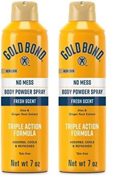Gold Bond No Mess Talc-Free Body Powder Spray, 7 oz., Fresh Scent, with a Triple Action Formula (Pack of 2)