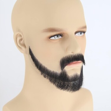 ZigZag Hair Face Beard Extension Human Hair Mustache Black Costume Fake Beard for Adults Men Realistic Makeup Lace Invisible False Beards (Black, Beard 6)