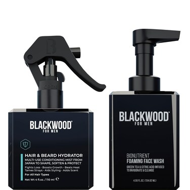 Blackwood For Men Hair &amp; Beard Hydrator Spray 4oz + BioNutrient Foaming Face Wash 4.45 Bundle - Vegan &amp; Natural Leave-In Conditioner - Gentle Daily Acne Facial Cleanser For Dry to Sensitive Skin