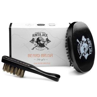 Beard Brush for Men - Natural Boar Bristle Hair Brush Kit - Small Soft Mustache Brush - Premium Grooming Kit - 2pc