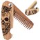 Enjoy The Wood Beard Comb for Men, Folding Pocket Beard Accessories for Men, Engraved Walnut Wooden Comb for Moustache, Beard &amp; Hair - Perfect Gift For Him (Gift for Him (Skull)) (Model HS)