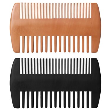 Wooden Beard Comb Kit, Dual Action Fine &amp; Coarse Teeth, Wood Color and Black Pocket Comb for Beards &amp; Mustaches &amp; Hair Grooming Care (2 Pack)