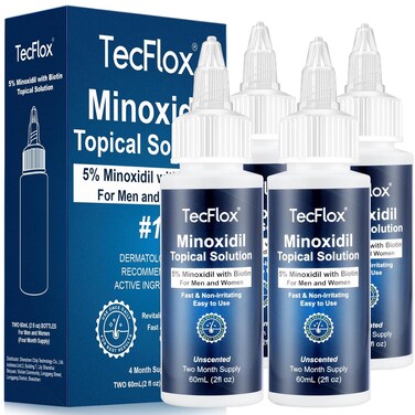 5% Minoxidil for Men Hair with Biotin, Minoxidil for Women,Tecflox Minoxidil Beard Growth Oil, Minoxidil Hair Growth Serum for Men,4-Pack,Total 8Fl Oz for 8 Months, Hair Growth Oil(Off White)