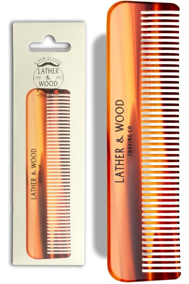 Lather &amp; Wood Mens Comb - Premium Pocket Size Hair, Beard, and Mustache Comb for Men - Classic Faux Tortoise Shell