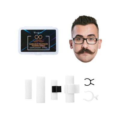 Moustache Training Wheels, 2 Pair Set - Size L &amp; Size S Mustache Curler, Hair Styling Tool for Handlebar Mustache, Perfect Gentleman's Gift