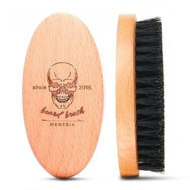 Boar Bristle Hair Beard Brush for Men, Pocket Travel Men's Wooden Small Soft Beard Brush (Skull)