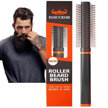 Beard Brush Round Brush, Style&amp; Add Volume for Short&amp; Long Beard &amp; Hair, Roller Beard Comb Works Great with Beard Oil, Balm. Upgrade Beard Brush, Heat-Resistant Grooming Tool, All Hair Beard or Curls
