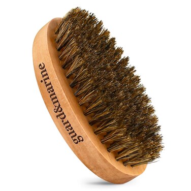 GUARD&amp;MARINE Beard and Mustache Brush: Compact Boar Bristle Grooming Tool with Wooden Handle for Facial Hair (brown)