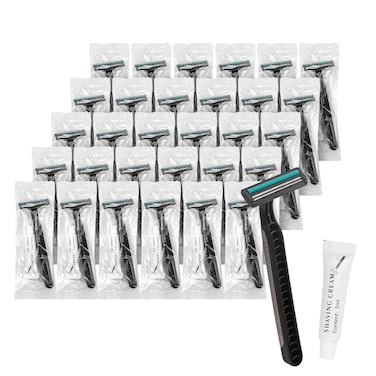 Disposable Razors In Bulk, Bulk Razors With Knife Cap, Individually Packaged Disposable Razors Bulk With Shaving Cream For Hotels, Shelters, Charities, Homeless, Churches, Nursing Homes(Grey, Pack-30)