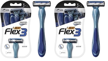 BIC Flex 3 Men&rsquo;s Disposable Razors With 3 Blades, For a Smooth and Comfortable Shave, 4 Piece Razor Kit for Men (Pack of 2)