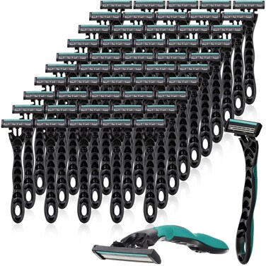 50 Pcs Men's Disposable Razors Bulk 3 Blade Men Razors for Head Sensitive Skin Comfortable Shave