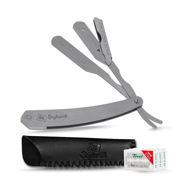 Professional Straight Edge Barber Razor 60 PCS Single/30 PCS Double Sided Edge Razor Stainless Steel Blades for Men &amp; Women with Leather Case - Professional Straight Edge Razor Blade (Matt)