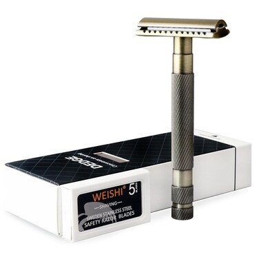 DEDGE Classic Double Edge Safety Razor Single Blade Weighted Design Razor for Men, Reusable Razor, with 5 Premium Razor Blades (Bronze)