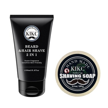 Shaving Soap and Shaving Cream Kit,Sandalwood Scent Shave Soap for Men,Shave Cream with Ocean Fragrance, a 3.5oz Soap, a 2 in 1 Shave Cream 150ml for Wet Shaving
