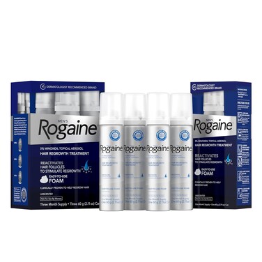 Men's Rogaine 5% Minoxidil Foam for Hair Regrowth, Topical Hair Loss Treatment to Regrow Fuller, Thicker Hair, Unscented, 4 Month Supply, 4 Cans