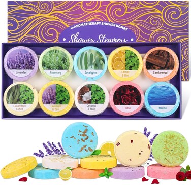 10 Pack Shower Steamers Aromatherapy, Shower Bombs with Natural Essential Oils Self Care &amp; Relaxation Gifts for Mother&rsquo;s Day Women Her Birthday (Long Lasting Scent)