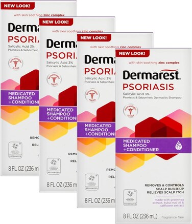 Dermarest Medicated Shampoo Plus Conditioner for Psoriasis, 8 fl oz (4 Pack)
