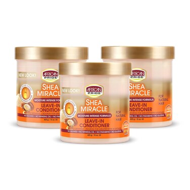 African Pride Shea Miracle Leave In Conditioner (3 Pack) - Contains Shea &amp; African Mango Butter to Smooth Curls, Coils &amp; Waves, Nourishes Hair, 15 oz