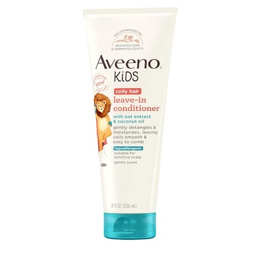 Aveeno Kids Coily Hair Leave-In Conditioner, Toddler Leave-In Conditioner for Sensitive Scalps Gently Detangles &amp; Moisturizes Leaving Natural Curls &amp; Coils Smooth, Hypoallergenic, 8 fl. oz
