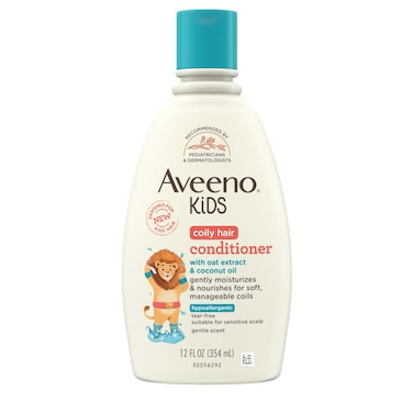 Aveeno Kids Coily Hair Conditioner with Oat Extract &amp; Coconut Oil, Coily Hair Conditioner for Toddlers Detangles &amp; Moisturizes Coils for Healthy-Looking Hair, Hypoallergenic, 12 fl. oz