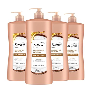 Suave Coconut Oil Damage Repair Conditioner, for Normal, Dry and Damaged Hair, with Pure Coconut Oil Infusion, 28 oz Pack of 4