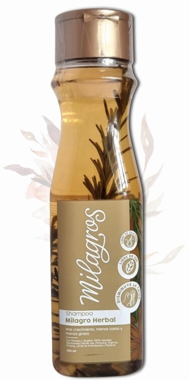 MILAGROS Shampoo Herbal - Romero y Jengibre 100% natural   Combate caida del cabello y promueve su crecimiento