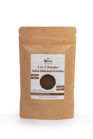 3 in 1 Powder Amla - Shikakai - Areetha Powder   3.53 Oz (100 g)   Natural &amp; Pure Mix Powder for Hair Care By KVAAS