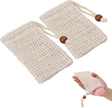 Medsuo 2pcs Natural Safe and Durable Sisal Fiber Soap Bag Saver Pouch for Foaming and Drying The Soap Shower Bath Exfoliating