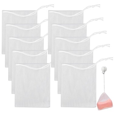 Mozeat Lens 10 PCS Exfoliating Mesh Soap Saver Pouch Bag Mesh Soap Bag Soap Handmade Soap Bubble Mesh Net Bags with Drawstring Mesh Foaming Net Soap Sack Bags for Bath &amp; Shower