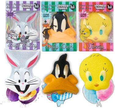 Looney Tunes x Hi Peach Layne, 3 Count Looney Tunes Bath Bomb Set (5.82oz Each, 17.46oz Total), Bugs Bunny, Tweety, and Daffy Duck Bath Bombs