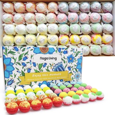 Bath Bombs Gift Set, 50 Handmade Bulk Bath Bombs for Kids, Women, Men, Wonderful Fizz Effect Bath Gift for Valentine's Day, Christmas &amp; Any Anniversaries
