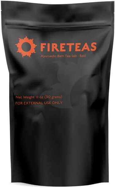 FIRETEAS Ayurvedic Herbal Bath Salt - Holy Basil Essential Oils with, Turmeric, Sandalwood, Ginger with Coconut &amp; Honey Powder.