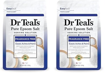 Dr Teal's Pure Epsom Salt Soak, Fragrance Free, 4 Pound (Pack of 2) (Packaging May Vary)
