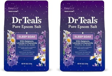 Dr Teal's Pure Epsom Salt Soak, Sleep Blend with Melatonin, Lavender &amp; Chamomile Essential Oils, 3 lbs (Pack of 2)