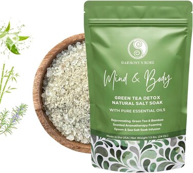 Natural Bath Sea Salts - Sea Salt Green Detox Bath Salt - Ultimate Skin Care and Self Care Solution to Detoxify, Relieve Stress &amp; Soften Skin, 24 oz.