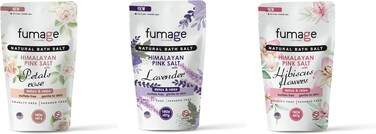 FUMAGE Gourmet Bath Salts, 3 Pack, Petal Roses, Lavender, Hibiscus