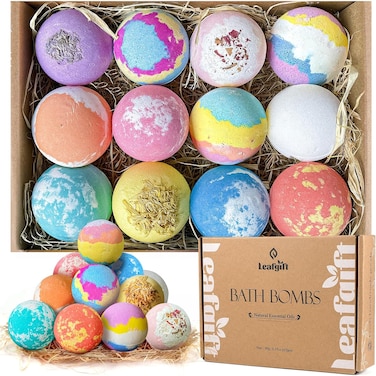Bath Bombs Gift Set, 12pcs Handmade Bath Fizzies with Natural Sea Salt Cocoa &amp; Shea Butter, Perfect for Bubble Bath Spa, Moisturizing Dry Skin, Stress Relief, Best Gift for Women, Men