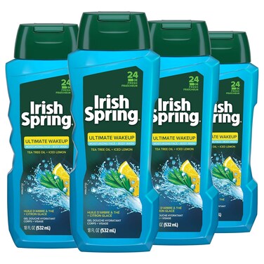 Irish Spring Ultimate Wake Up Tea Tree Face &amp; Body Wash for Men, Moisturizing Body Wash Washes Away Bacteria - 18 Fluid Ounce, 4 Pack